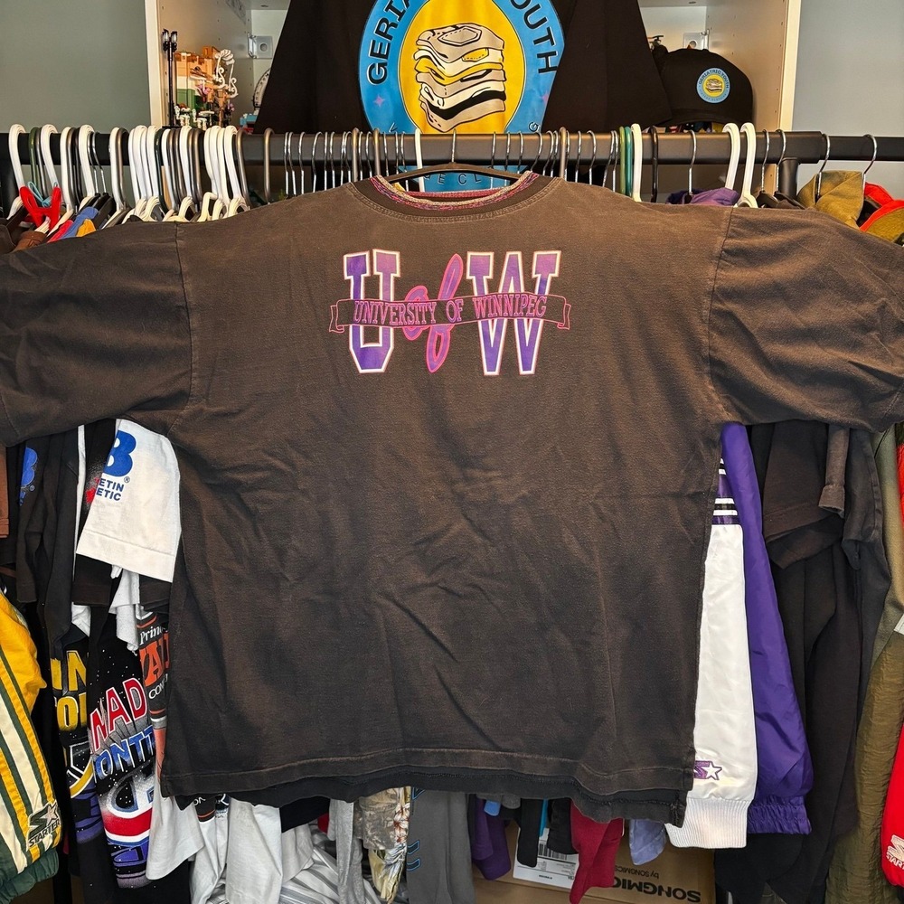 Vintage University of Winnipeg Single Stitch T Shirt Made in Canada Black XXL